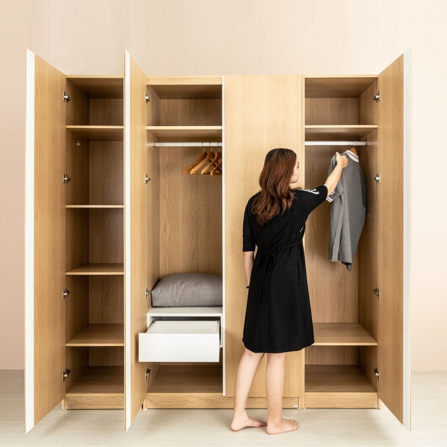 Tủ quần áo 4 buồng cánh mở truyền thống